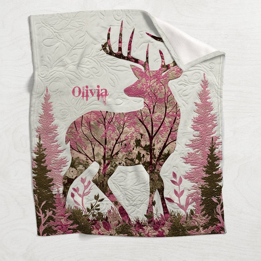 Pink Forest Deer - Wild Beauty Country Girl - Personalized Hunting Blanket