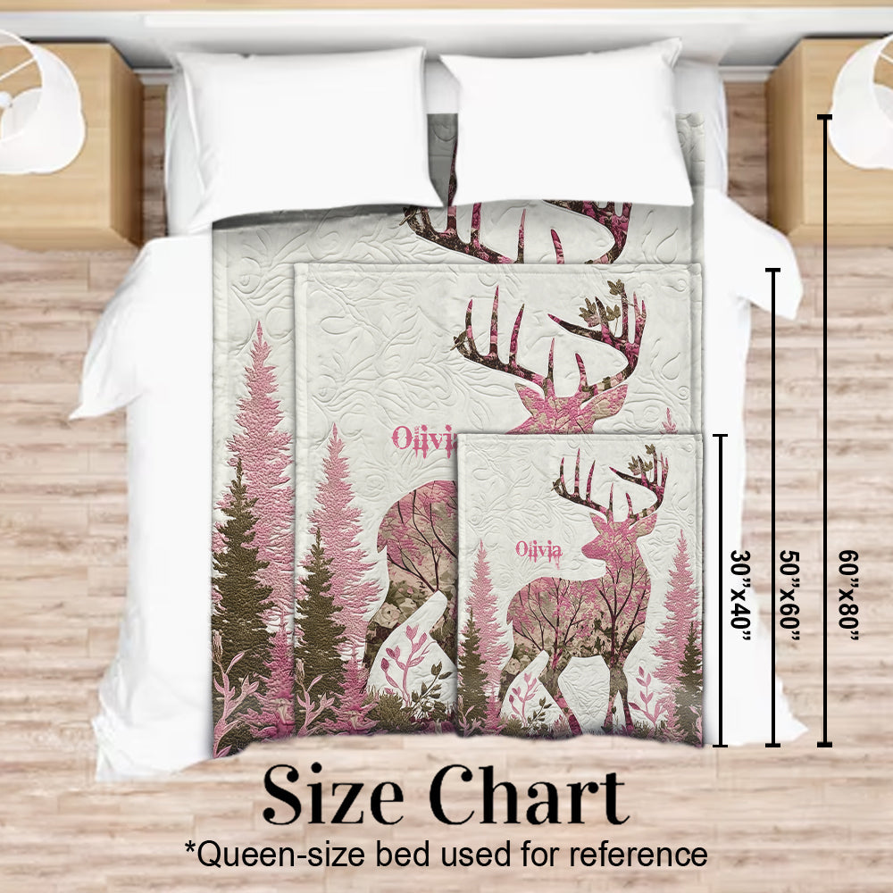 Pink Forest Deer - Wild Beauty Country Girl - Personalized Hunting Blanket