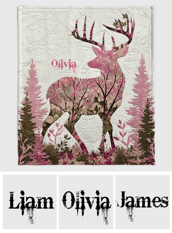 Pink Forest Deer - Wild Beauty Country Girl - Personalized Hunting Blanket