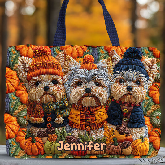Autumn Dog - Personalized Yorkshire Terriers Quilted Tote Bag