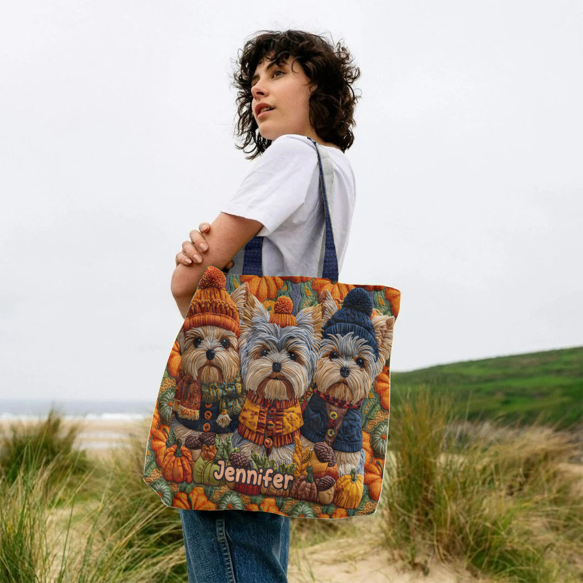 Autumn Dog - Personalized Yorkshire Terriers Quilted Tote Bag