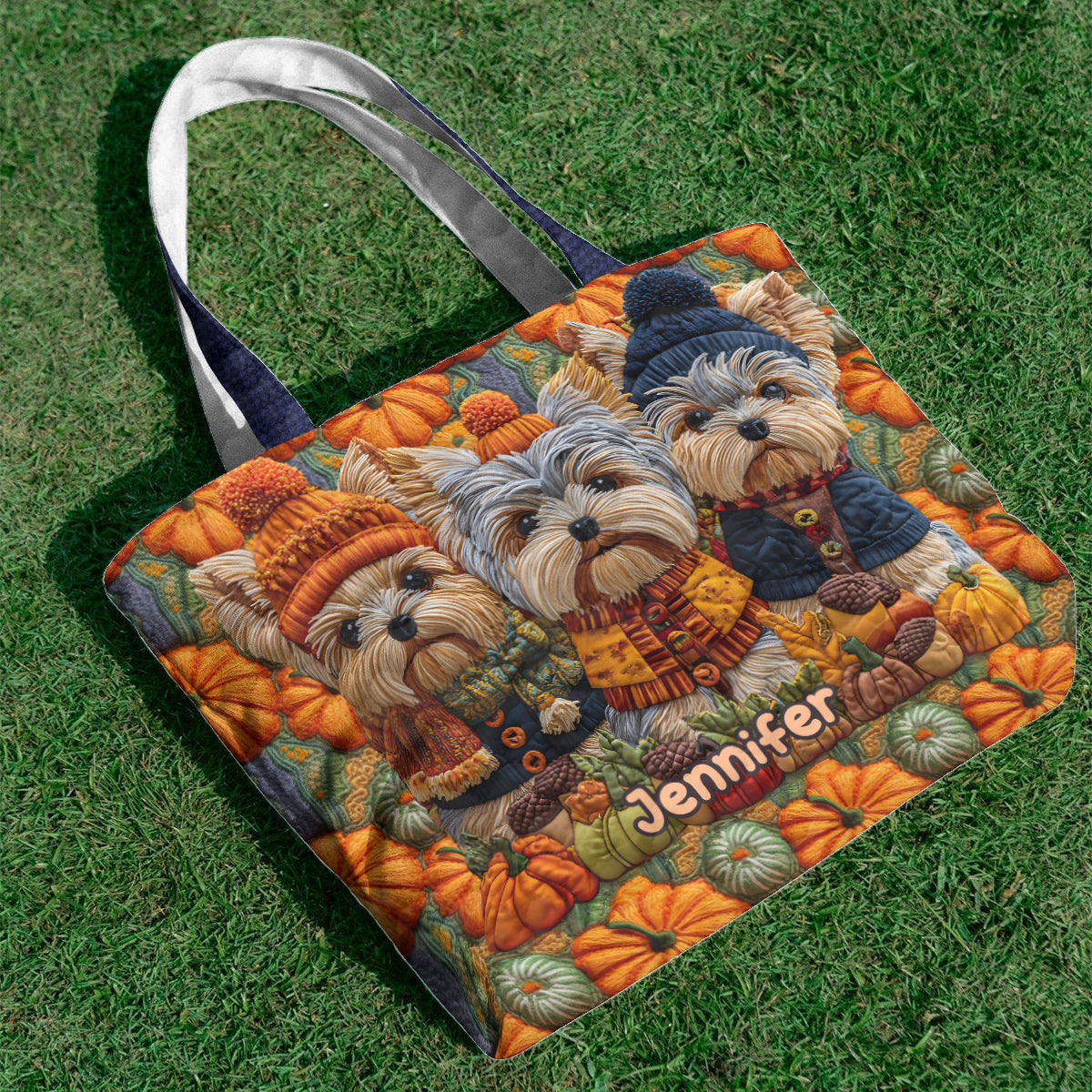 Autumn Dog - Personalized Yorkshire Terriers Quilted Tote Bag