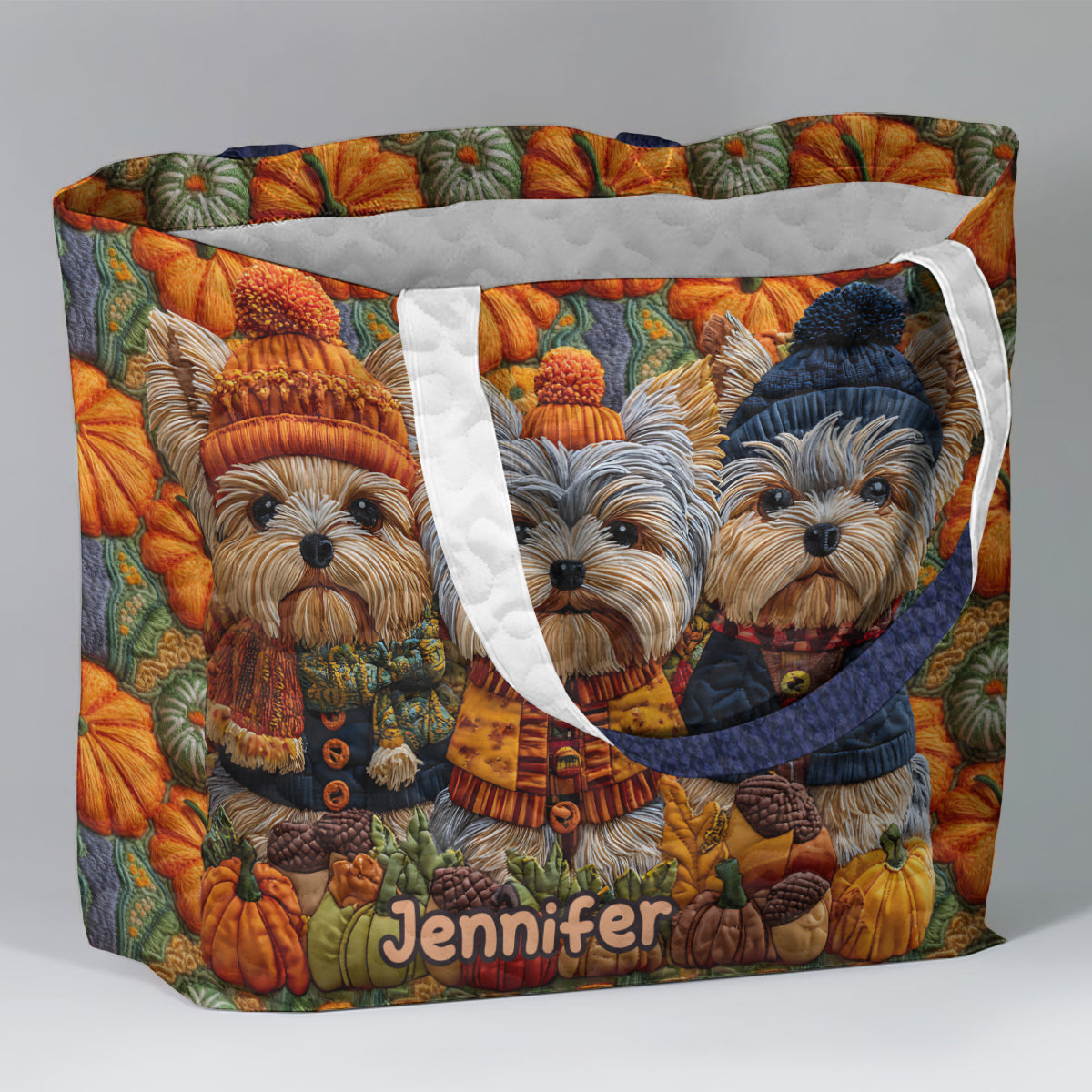 Autumn Dog - Personalized Yorkshire Terriers Quilted Tote Bag