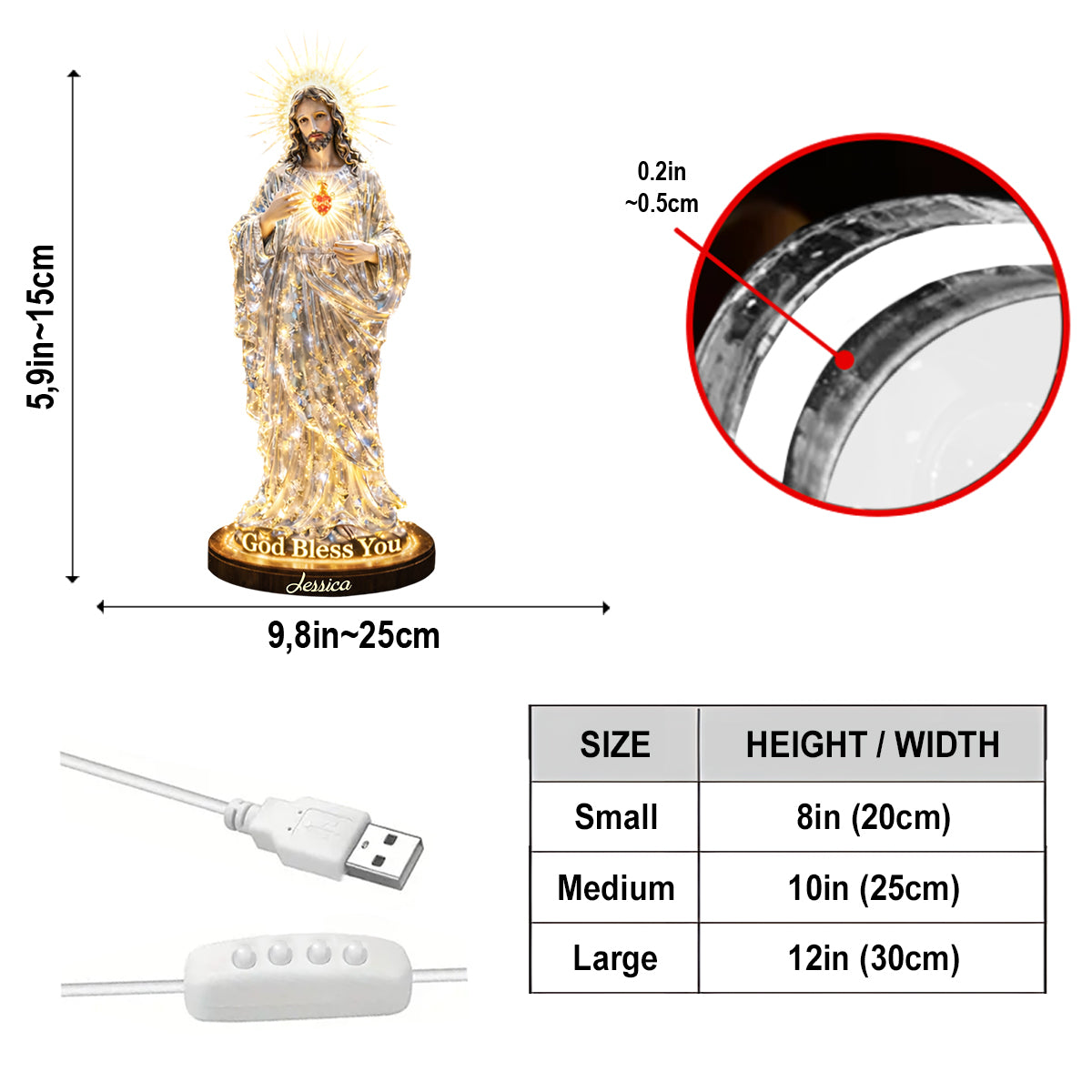 Sacred Heart Of Jesus, God Bless You - Personalized Christian Acrylic LED Night Light