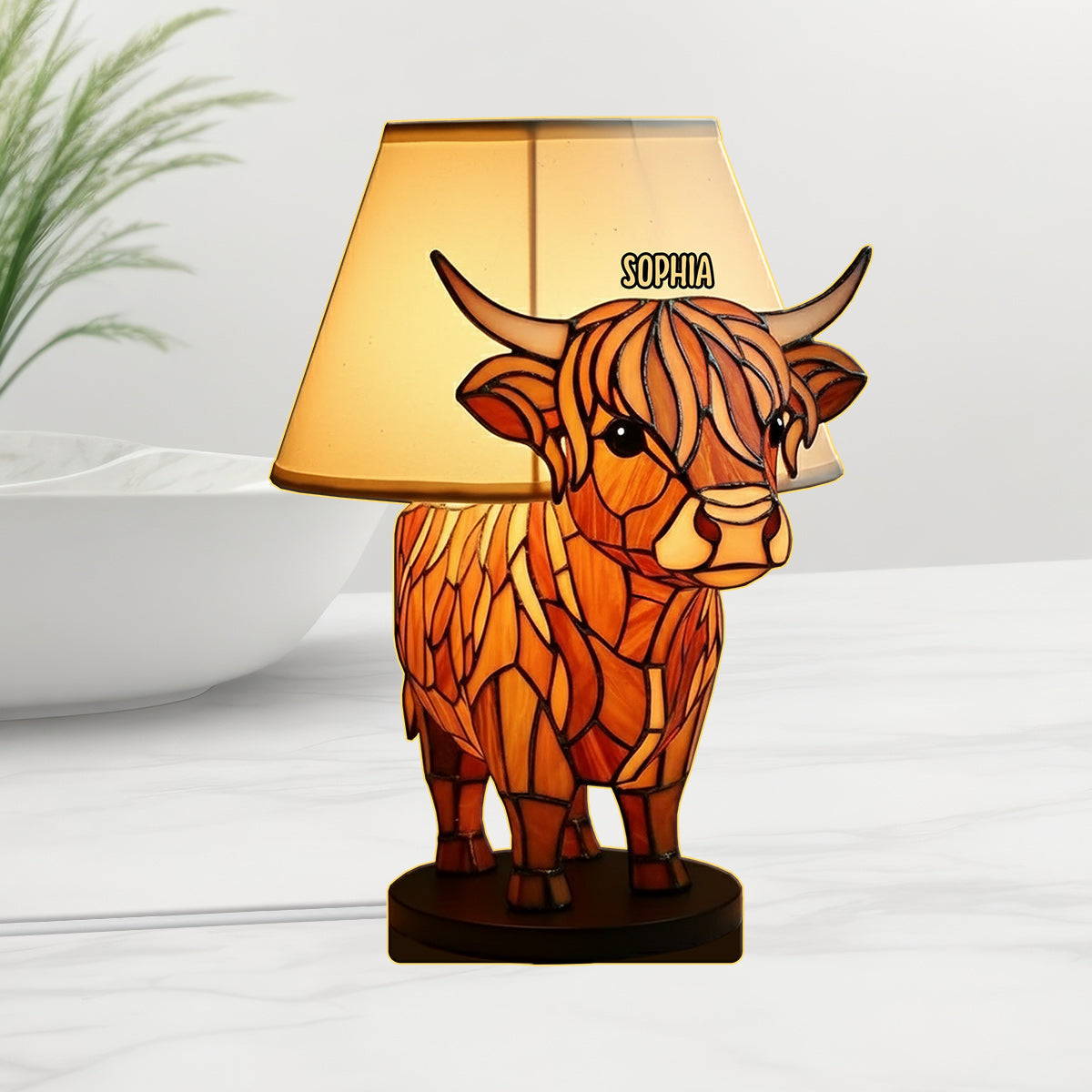Table Lamp Cute Highland Cow - Personalized Highland Cow Acrylic LED Night Light