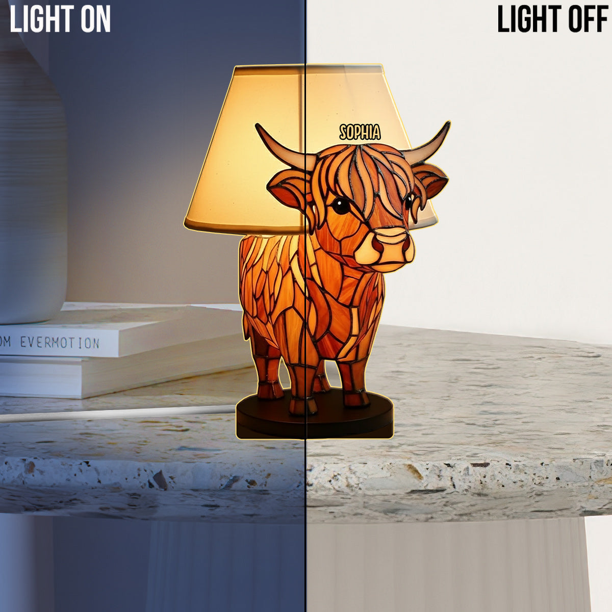 Table Lamp Cute Highland Cow - Personalized Highland Cow Acrylic LED Night Light