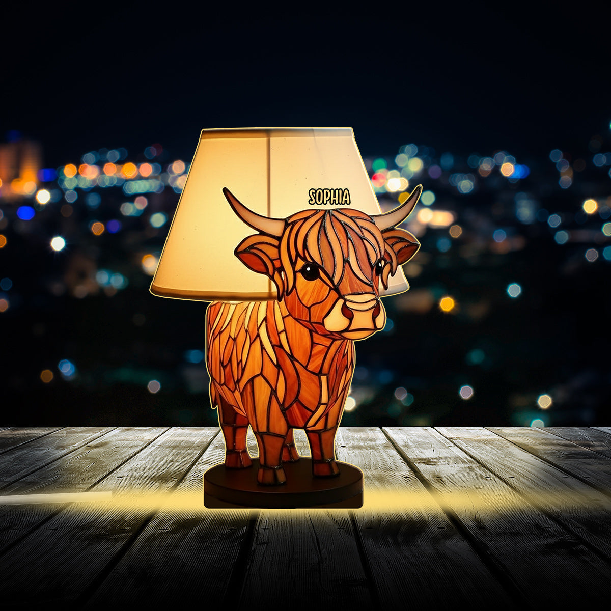 Table Lamp Cute Highland Cow - Personalized Highland Cow Acrylic LED Night Light
