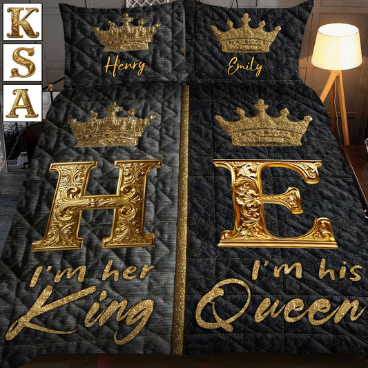 Her King His Queen - Personalized Couple Quilt Set