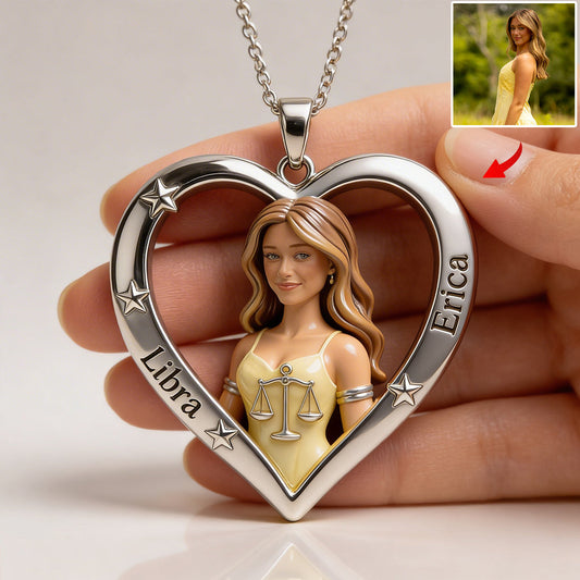 Any Photo Zodiac Sign - Personalized Horoscope Shaped Metal Pendant Necklace