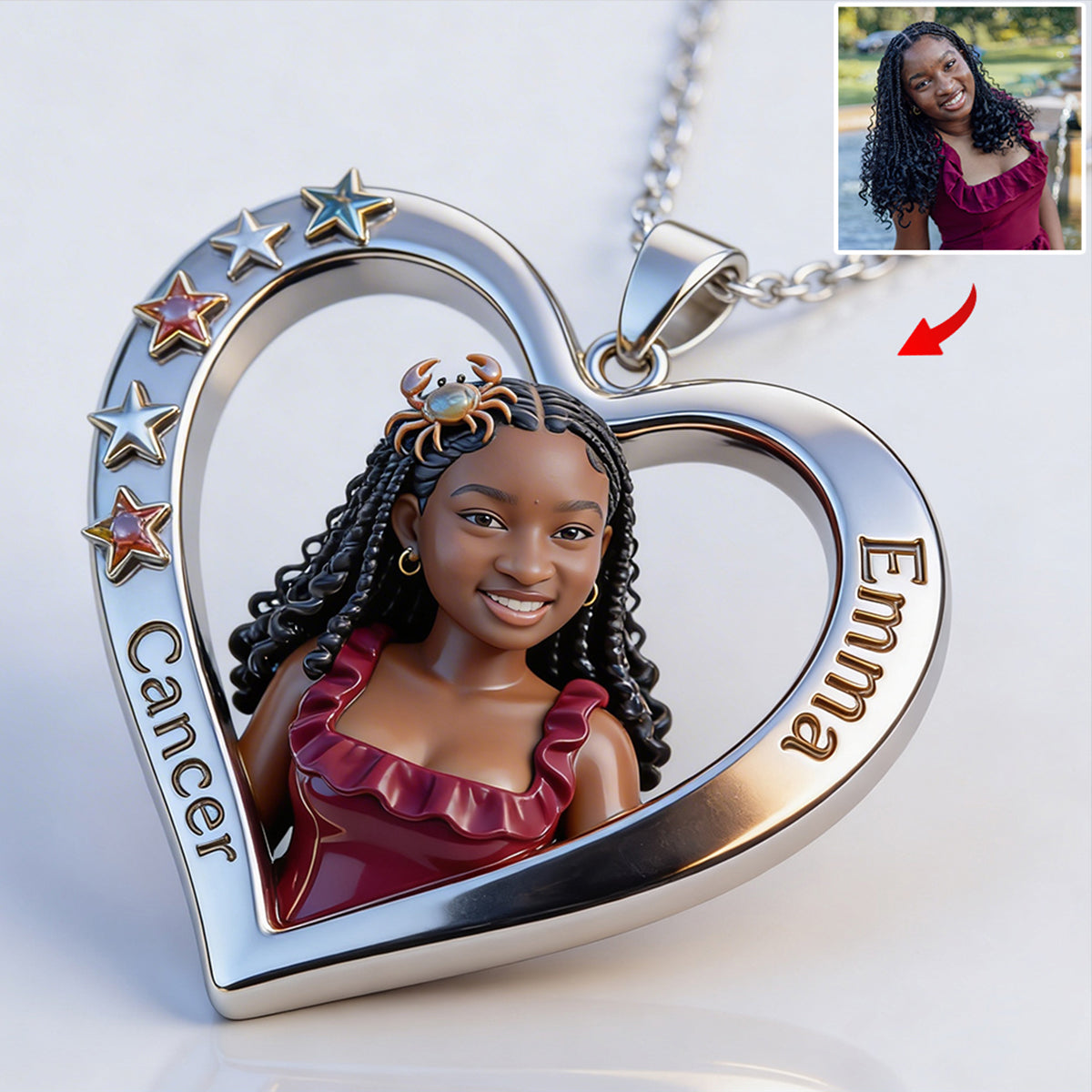 Any Photo Zodiac Sign - Personalized Horoscope Shaped Metal Pendant Necklace