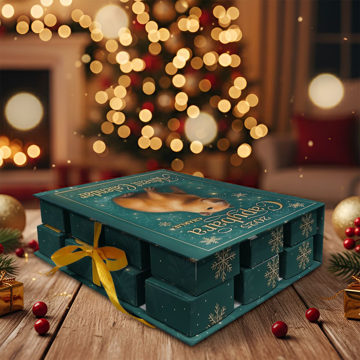 Cute Capybara 2025 Christmas - Personalized Rodent Animals (capybara, beaver, hamster, guinea pig) Folded Advent Calendar With Ornaments