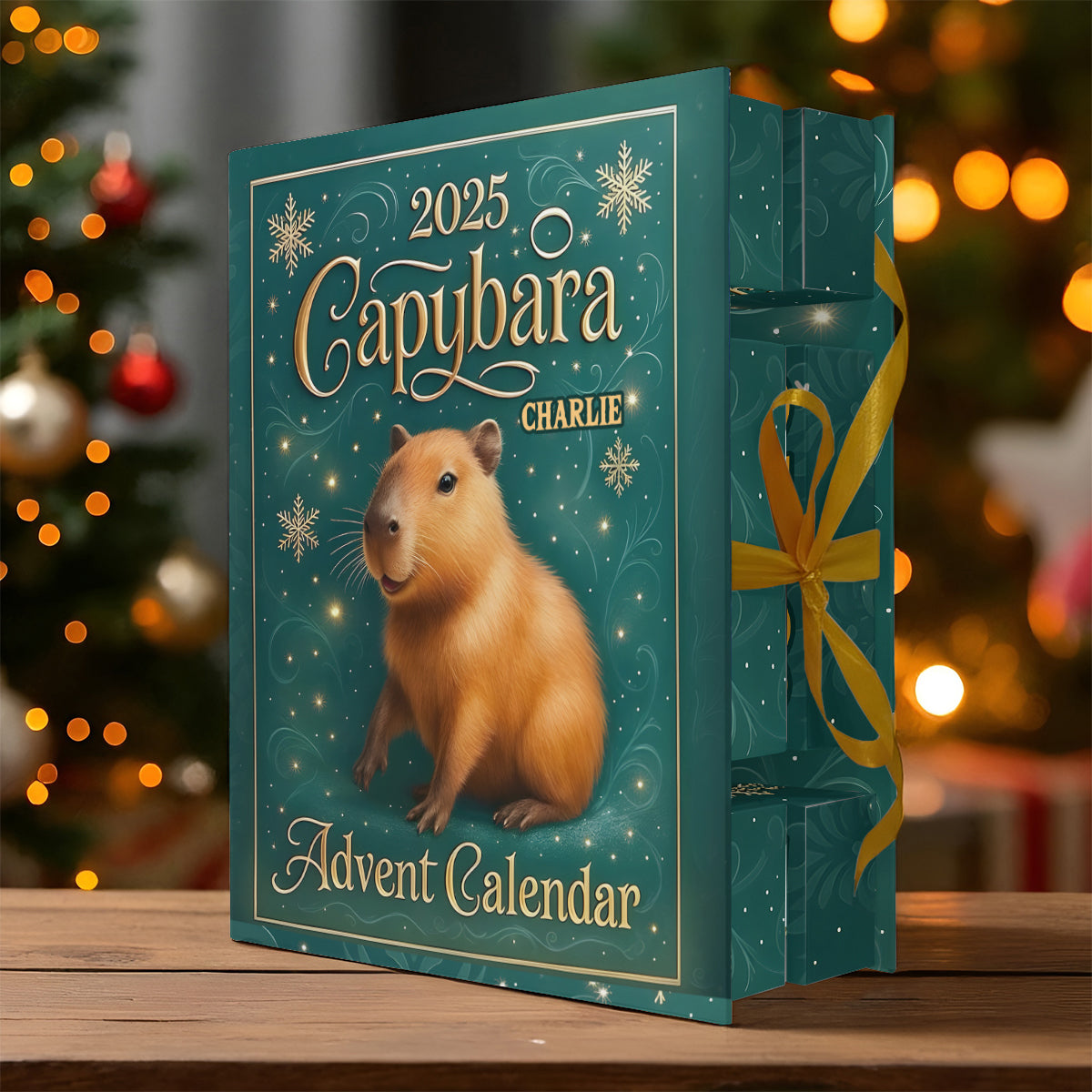 Cute Capybara 2025 Christmas - Personalized Rodent Animals (capybara, beaver, hamster, guinea pig) Folded Advent Calendar With Ornaments