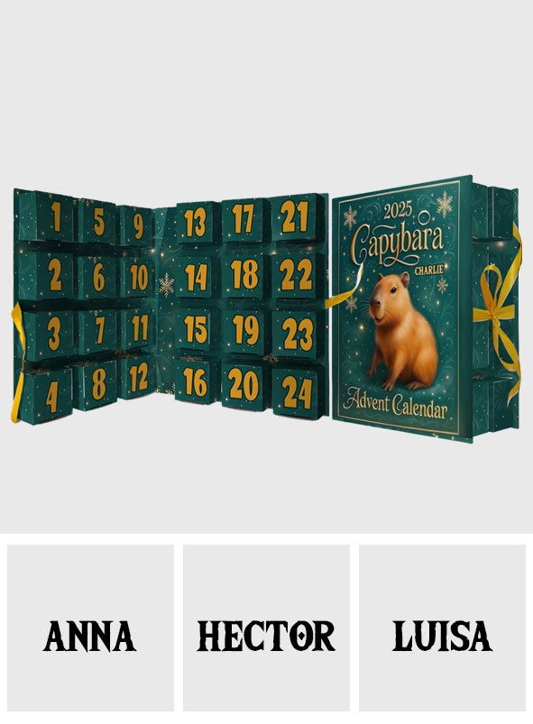Cute Capybara 2025 Christmas - Personalized Rodent Animals (capybara, beaver, hamster, guinea pig) Folded Advent Calendar With Ornaments