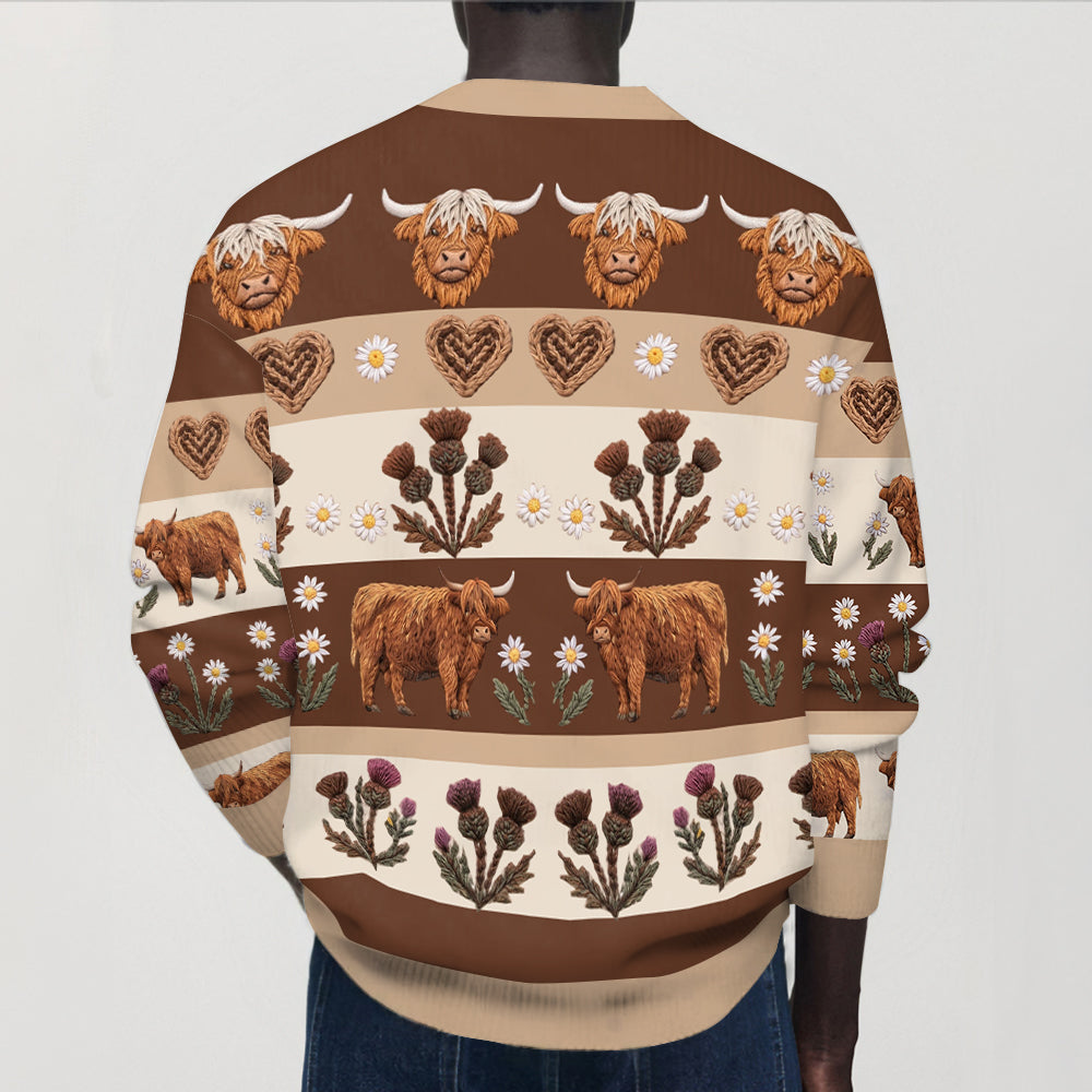 Farm Life - Personalized Highland Cow Cardigan Sweater