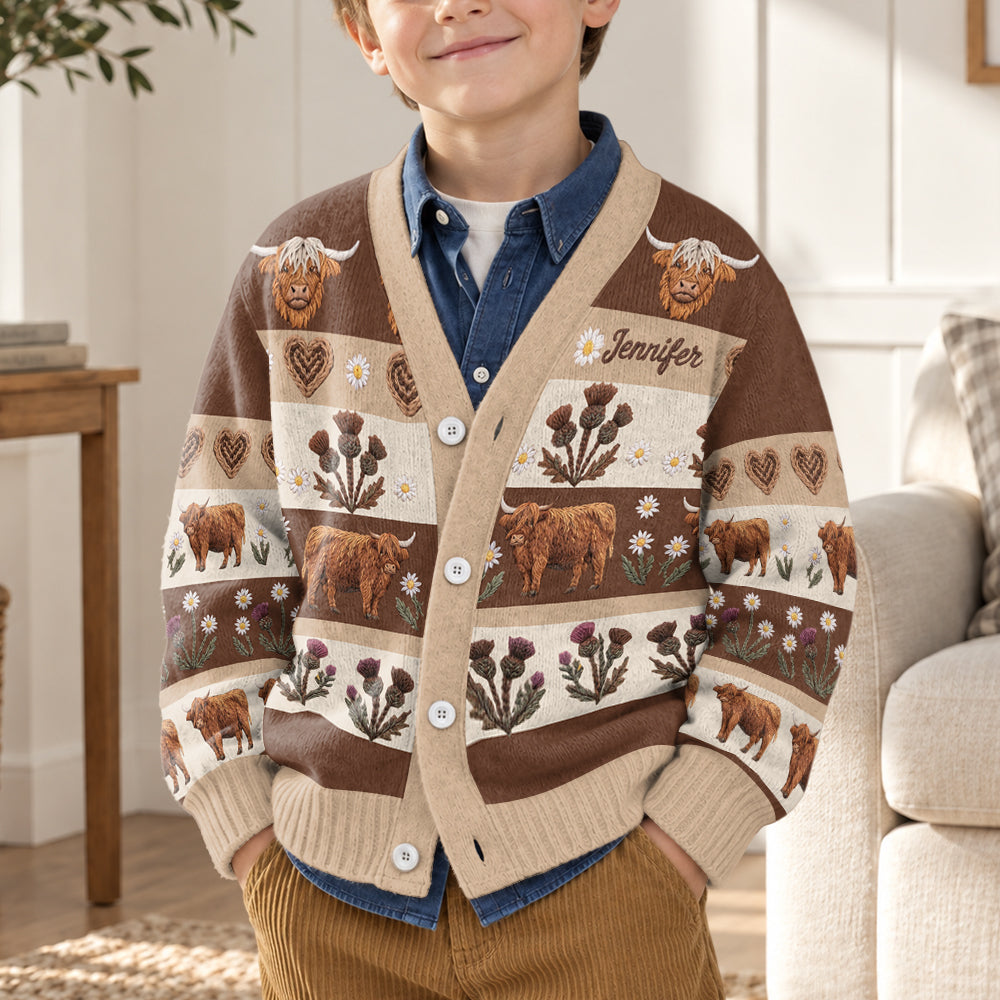 Farm Life - Personalized Highland Cow Cardigan Sweater