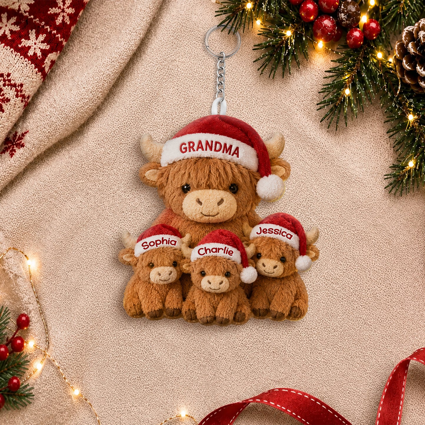 Best Grandma Ever Christmas Gift For Mom/Grandma - Personalized Highland Cow Plush Ornament