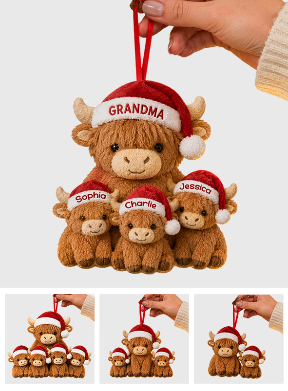 Best Grandma Ever Christmas Gift For Mom/Grandma - Personalized Highland Cow Plush Ornament