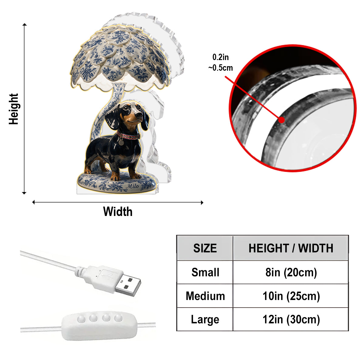 Dog Toile de Jouy - Personalized Dog Acrylic LED Night Light