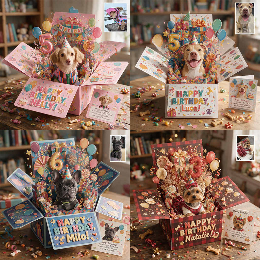 Happy Birthday - Personalized Dog Pop Up Box Card