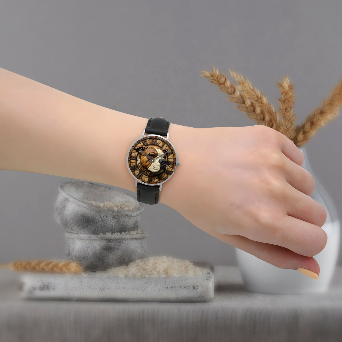 Brave American Staffordshire Terrier - Personalized Dog Hand Watch