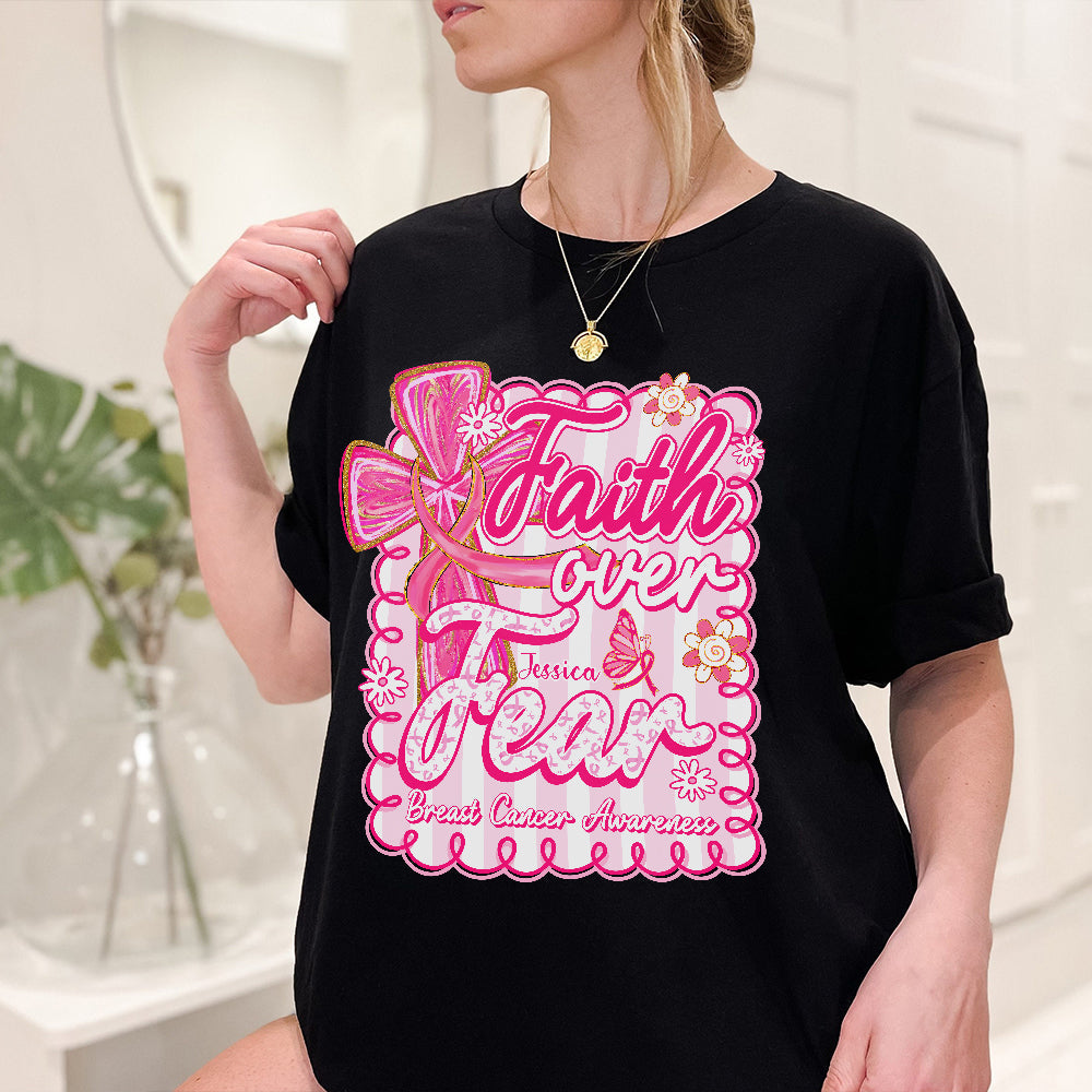 Preppy Breast Cancer Faith Over Fear - Personalized Breast Cancer Awareness T-shirt And Hoodie