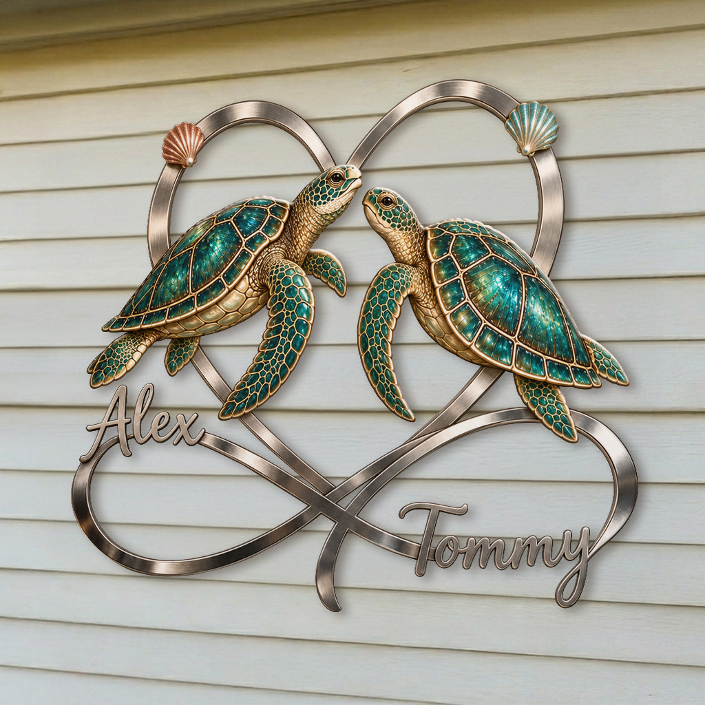 Love You Infinite - Personalized Turtle 3D Printed Cut Metal Sign