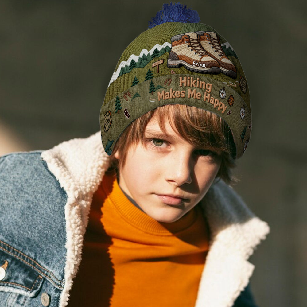Hiking Makes Me Happy - Personalized Hiking Beanie Hat