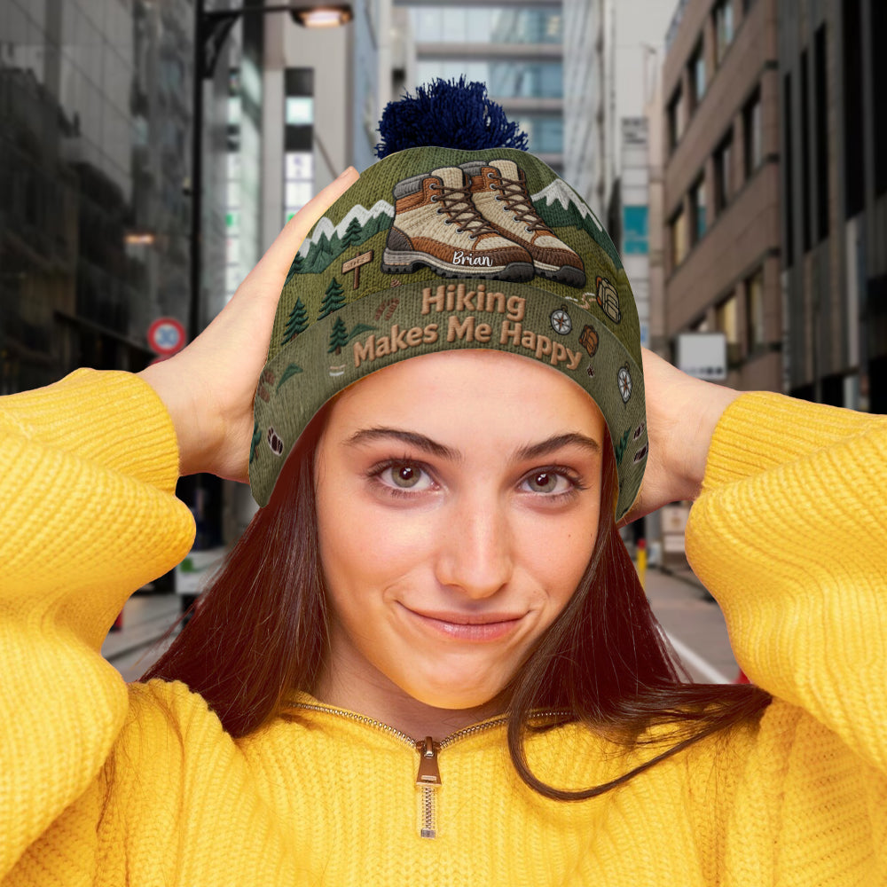 Hiking Makes Me Happy - Personalized Hiking Beanie Hat