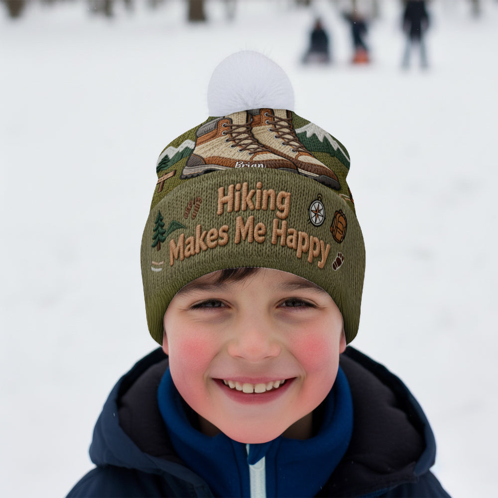 Hiking Makes Me Happy - Personalized Hiking Beanie Hat
