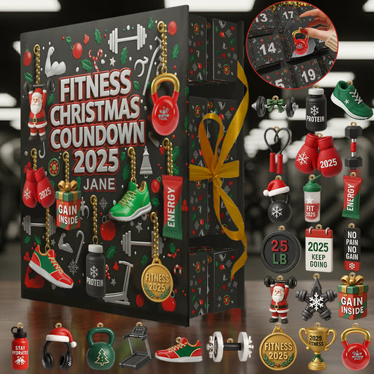 No Pain No Gain - Personalized Fitness Folded Advent Calendar With Ornaments