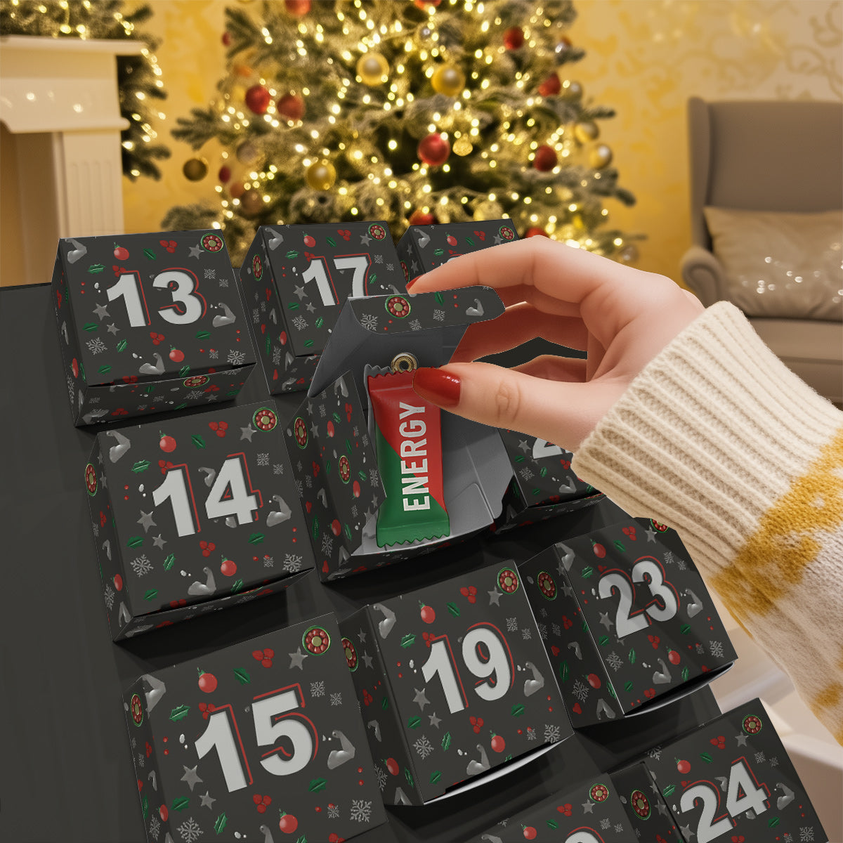 No Pain No Gain - Personalized Fitness Folded Advent Calendar With Ornaments