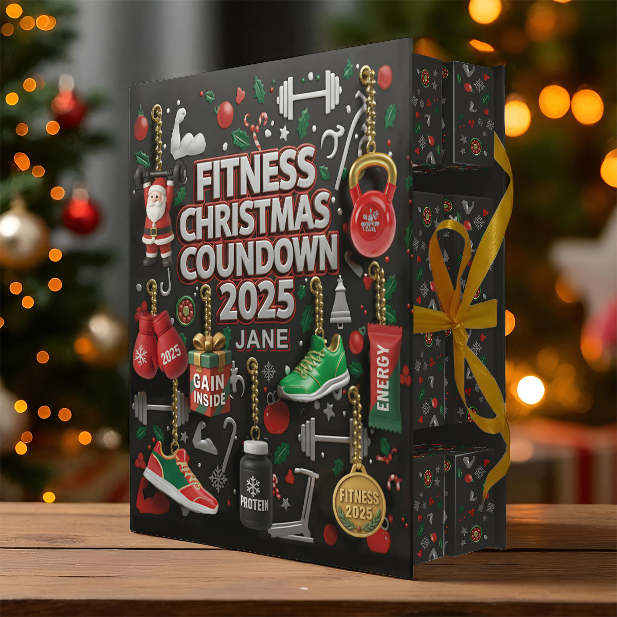 No Pain No Gain - Personalized Fitness Folded Advent Calendar With Ornaments