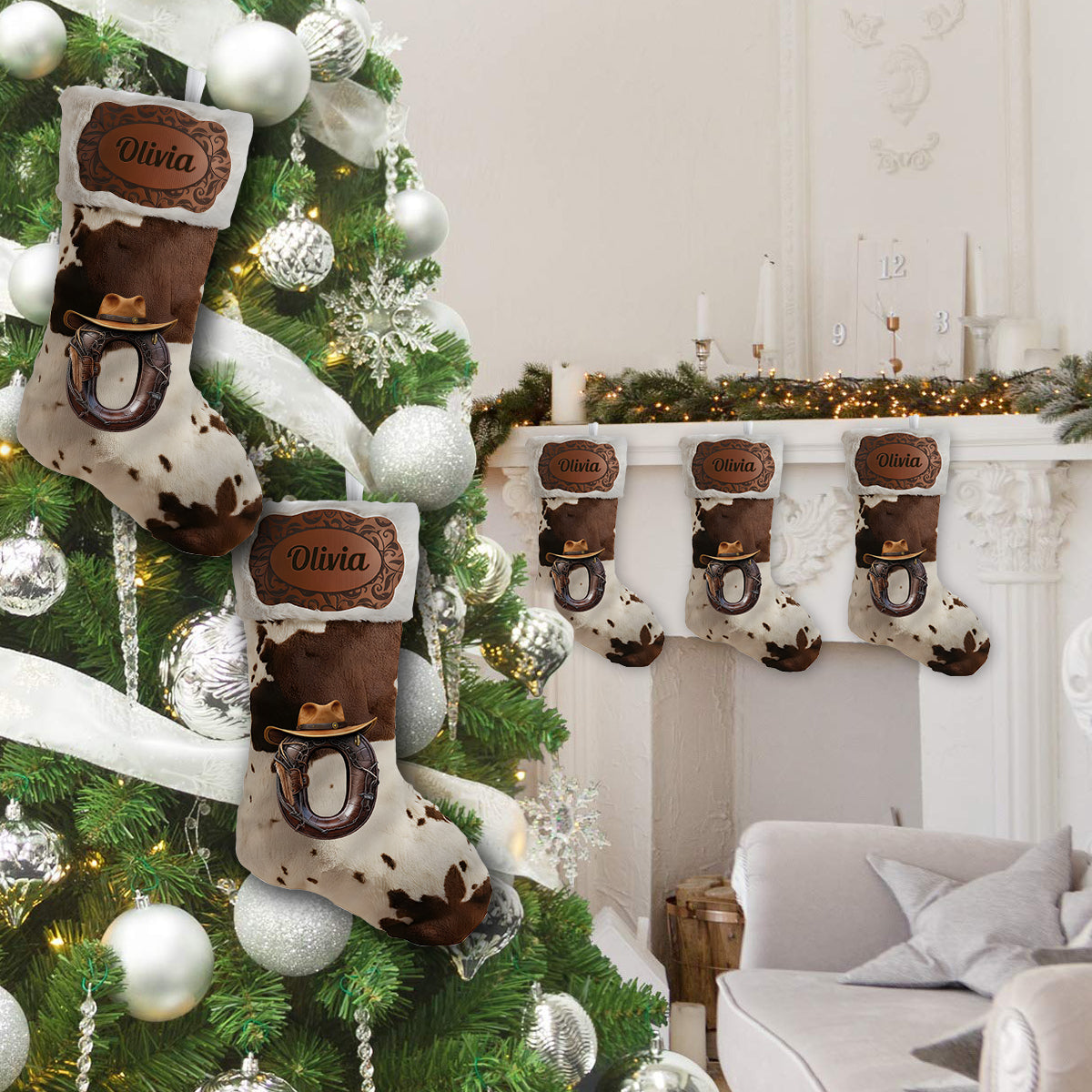 Howdy Christmas Initial Name Letter - Personalized Cowboy/Cowgirl Shaped Christmas Stocking