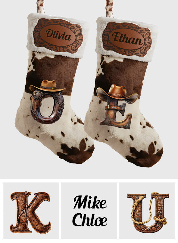 Howdy Christmas Initial Name Letter - Personalized Cowboy/Cowgirl Shaped Christmas Stocking