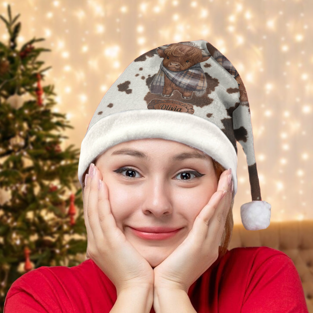 Love Highland Cow - Personalized Highland Cow Santa Claus Hat