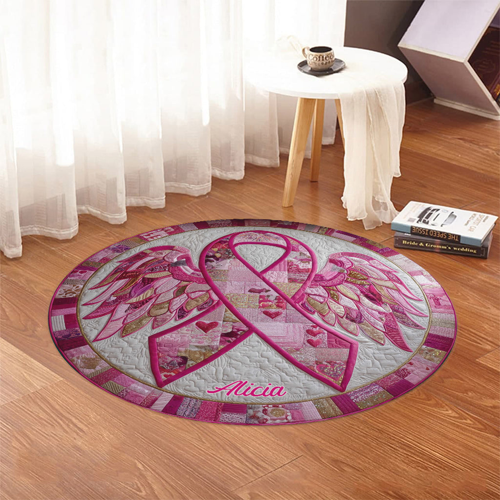 The Breast Cancer Ribbon Quilted - Personalized Breast Cancer Awareness Round Rug