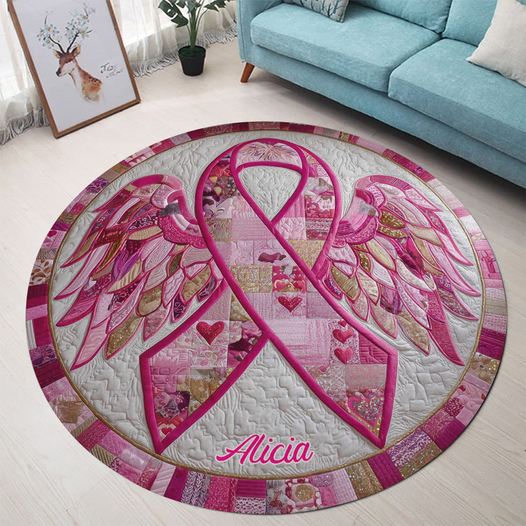 The Breast Cancer Ribbon Quilted - Personalized Breast Cancer Awareness Round Rug