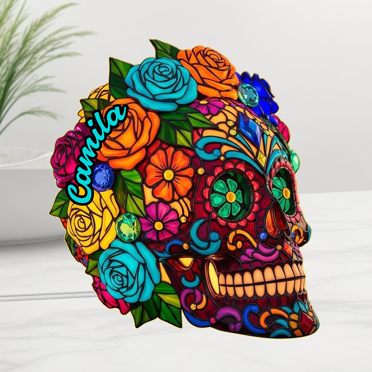 Beautiful Sugar Skull - Personalized Skull Acrylic LED Night Light