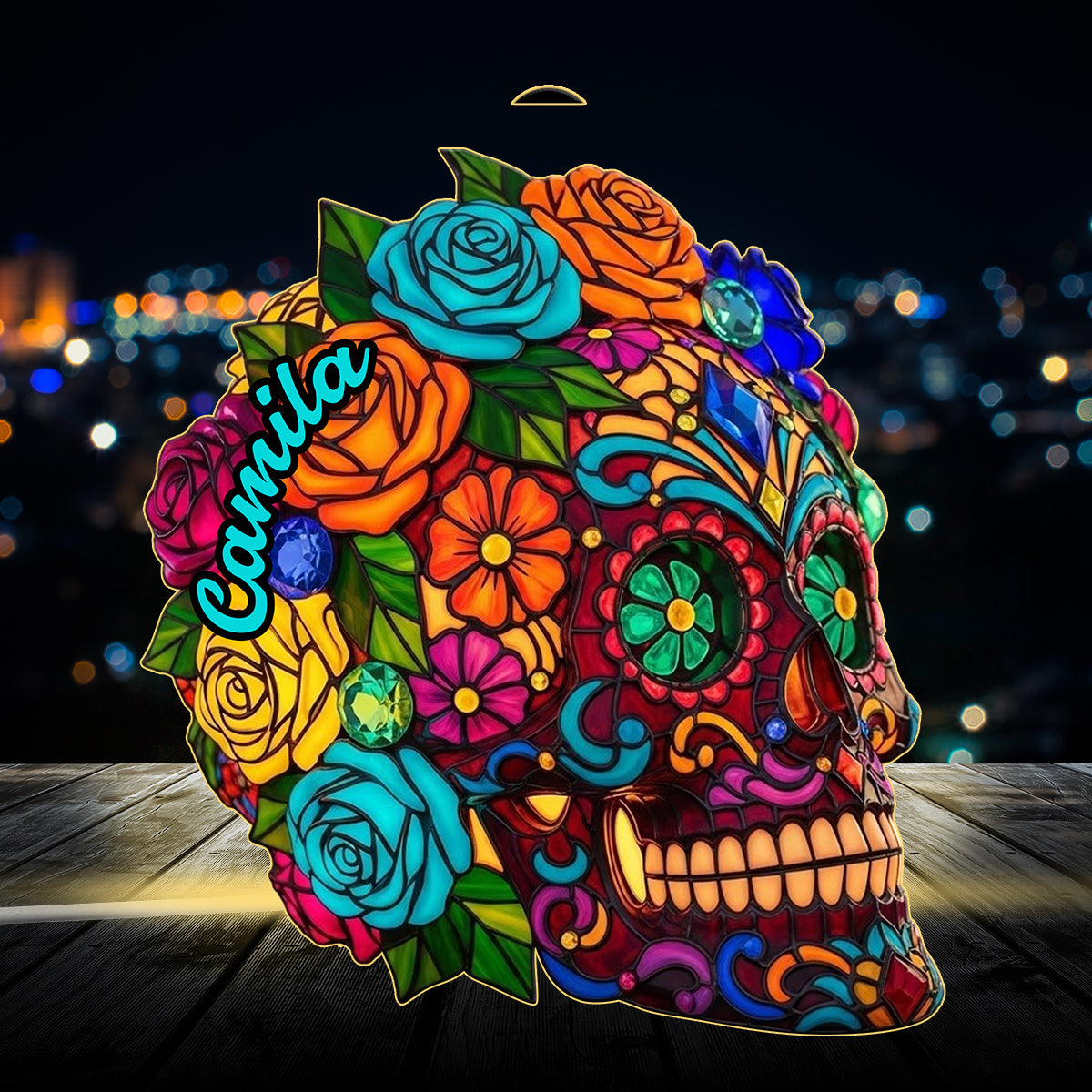 Beautiful Sugar Skull - Personalized Skull Acrylic LED Night Light