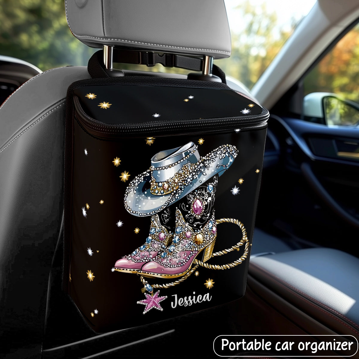 Cool Cowgirl - Personalized Cowgirl Portable Car Trash Can/ Organizer