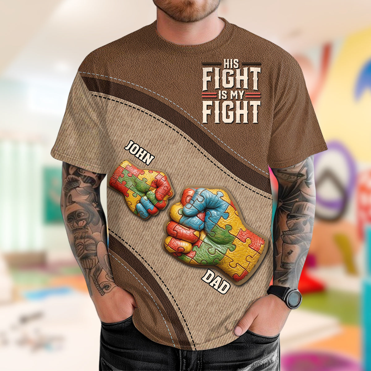 His/ Her Fight Is My Fight - Personalized Autism Awareness All Over Shirt