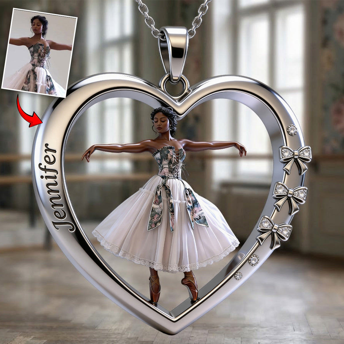 Ballet Dancer - Personalized Ballet Shaped Metal Pendant Necklace