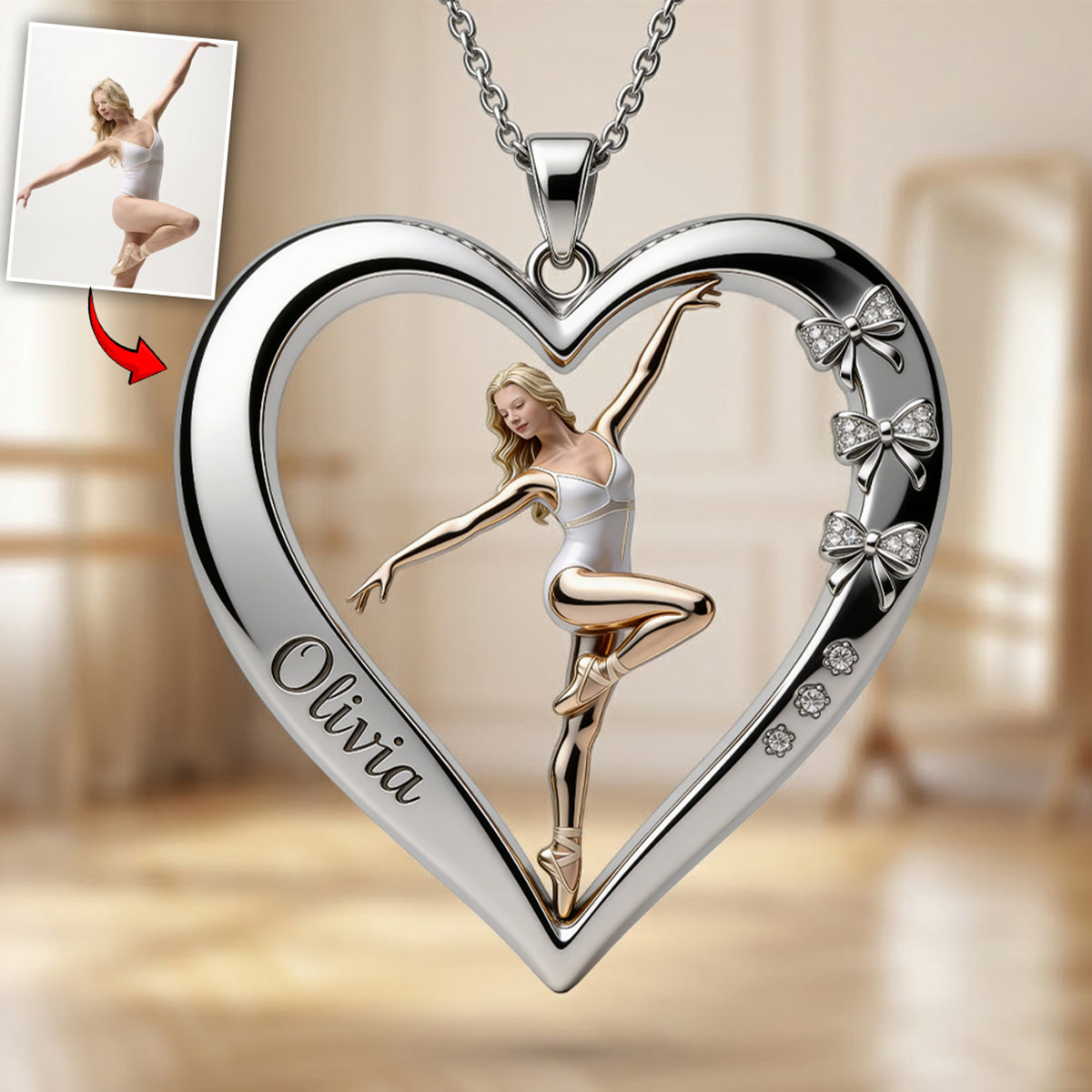 Ballet Dancer - Personalized Ballet Shaped Metal Pendant Necklace