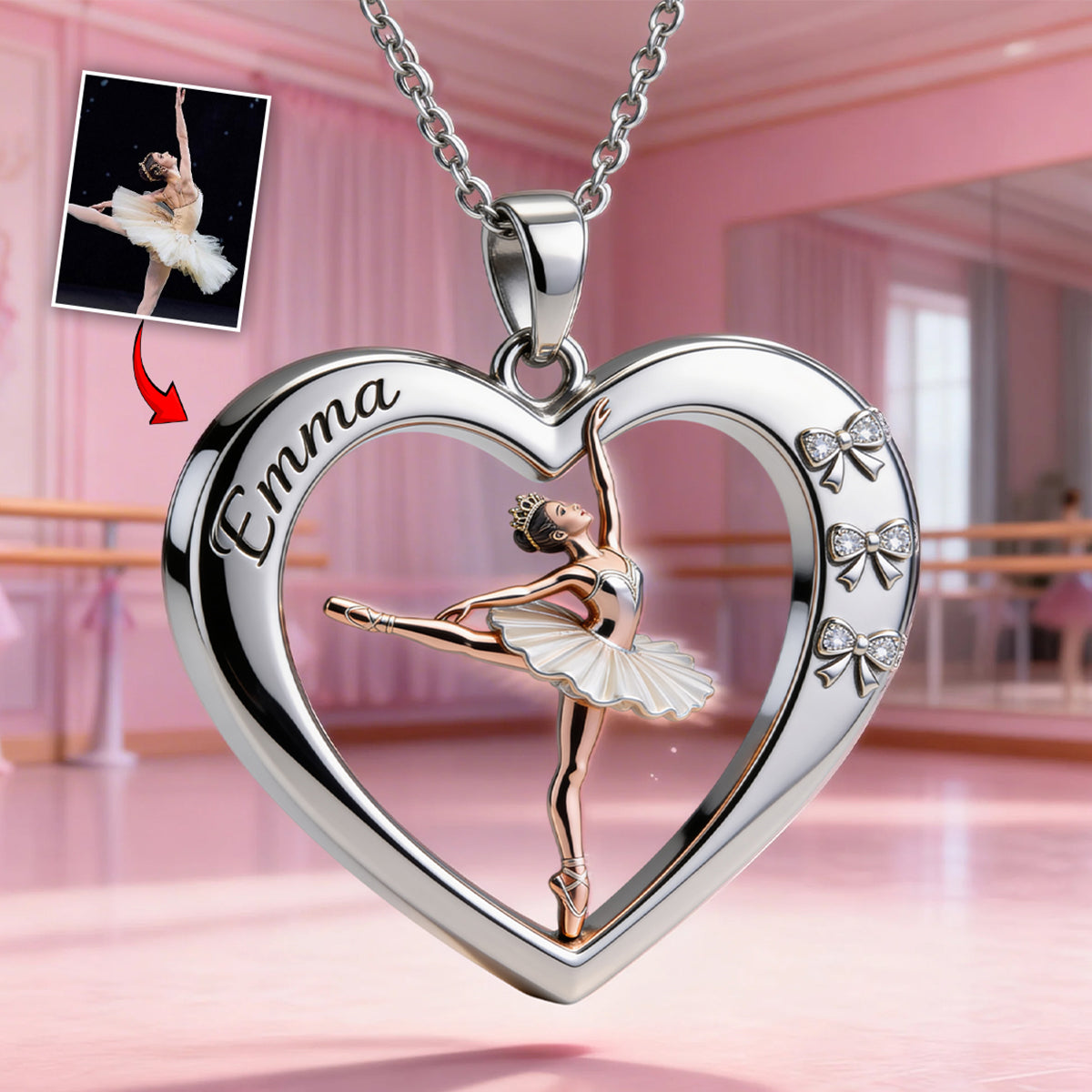 Ballet Dancer - Personalized Ballet Shaped Metal Pendant Necklace