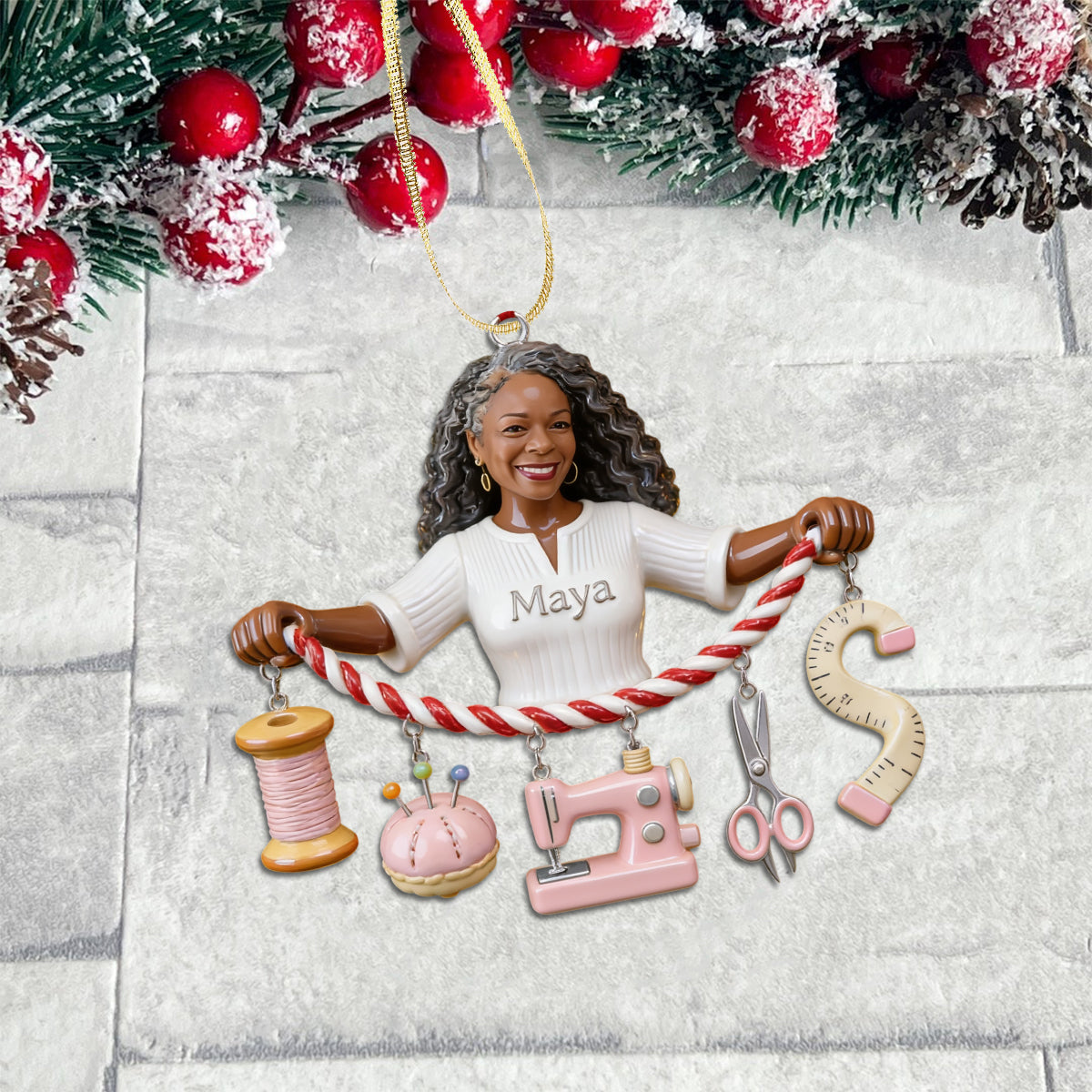 Sew Much Joy This Christmas - Personalized Sewing Ornament With Charm