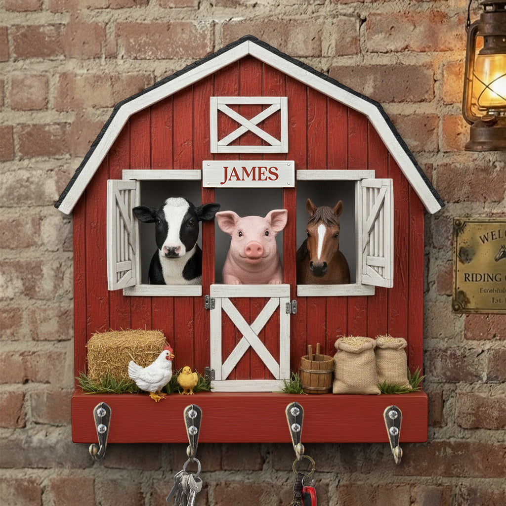 The Red Barn - Personalized Farmer Custom Shaped Hanging Rack
