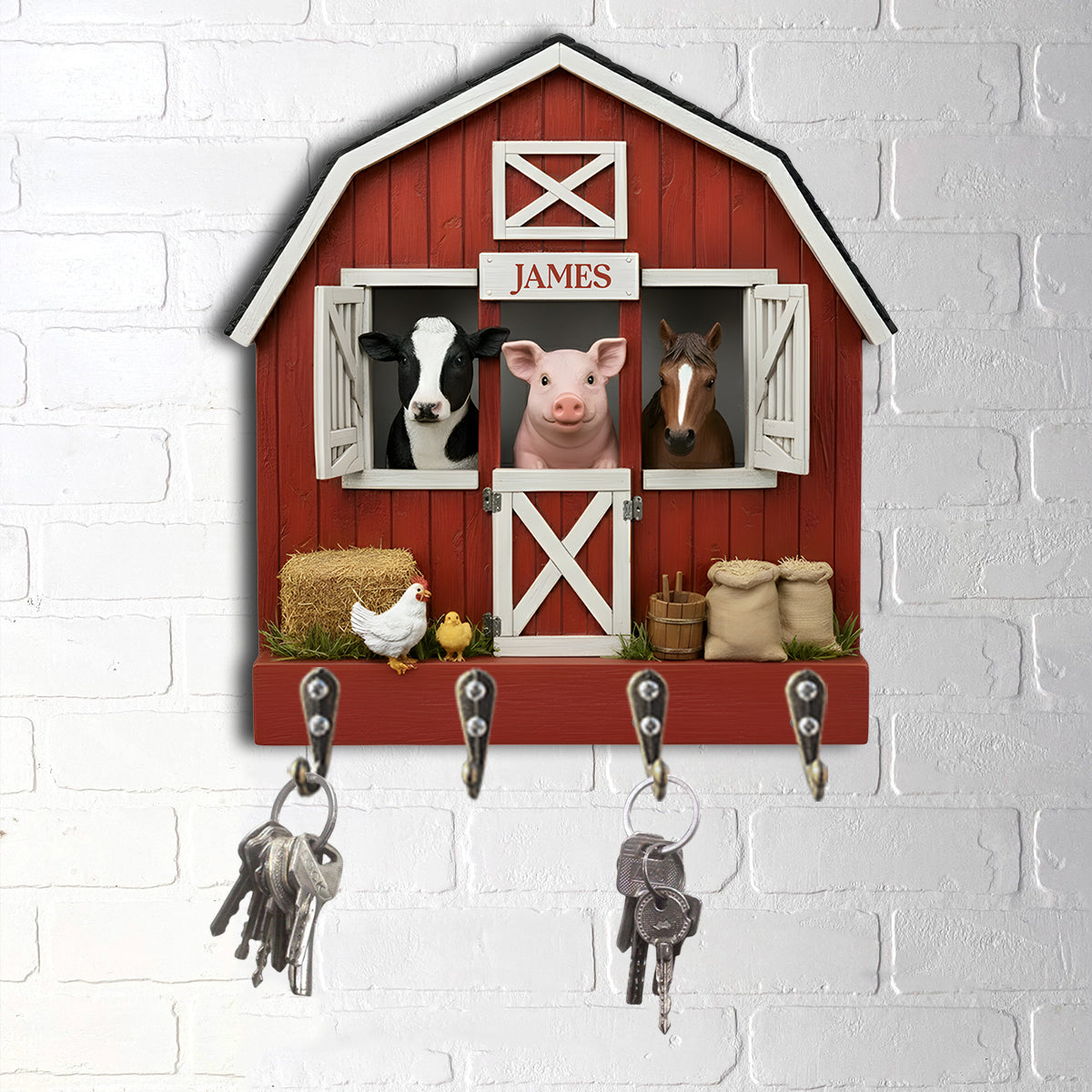 The Red Barn - Personalized Farmer Custom Shaped Hanging Rack
