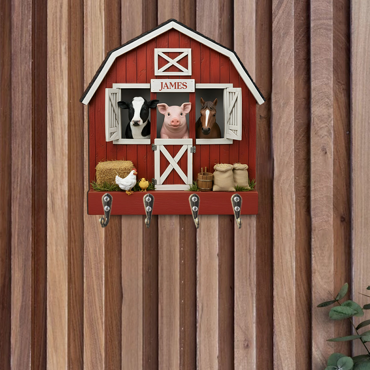The Red Barn - Personalized Farmer Custom Shaped Hanging Rack