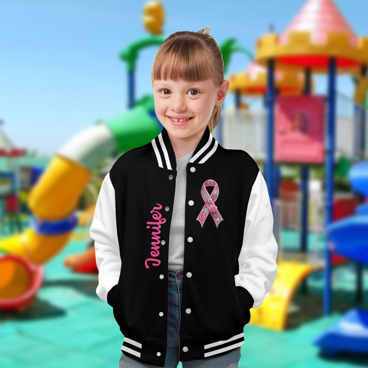 Faith Hope Love - Personalized Breast Cancer Awareness Varsity Jacket