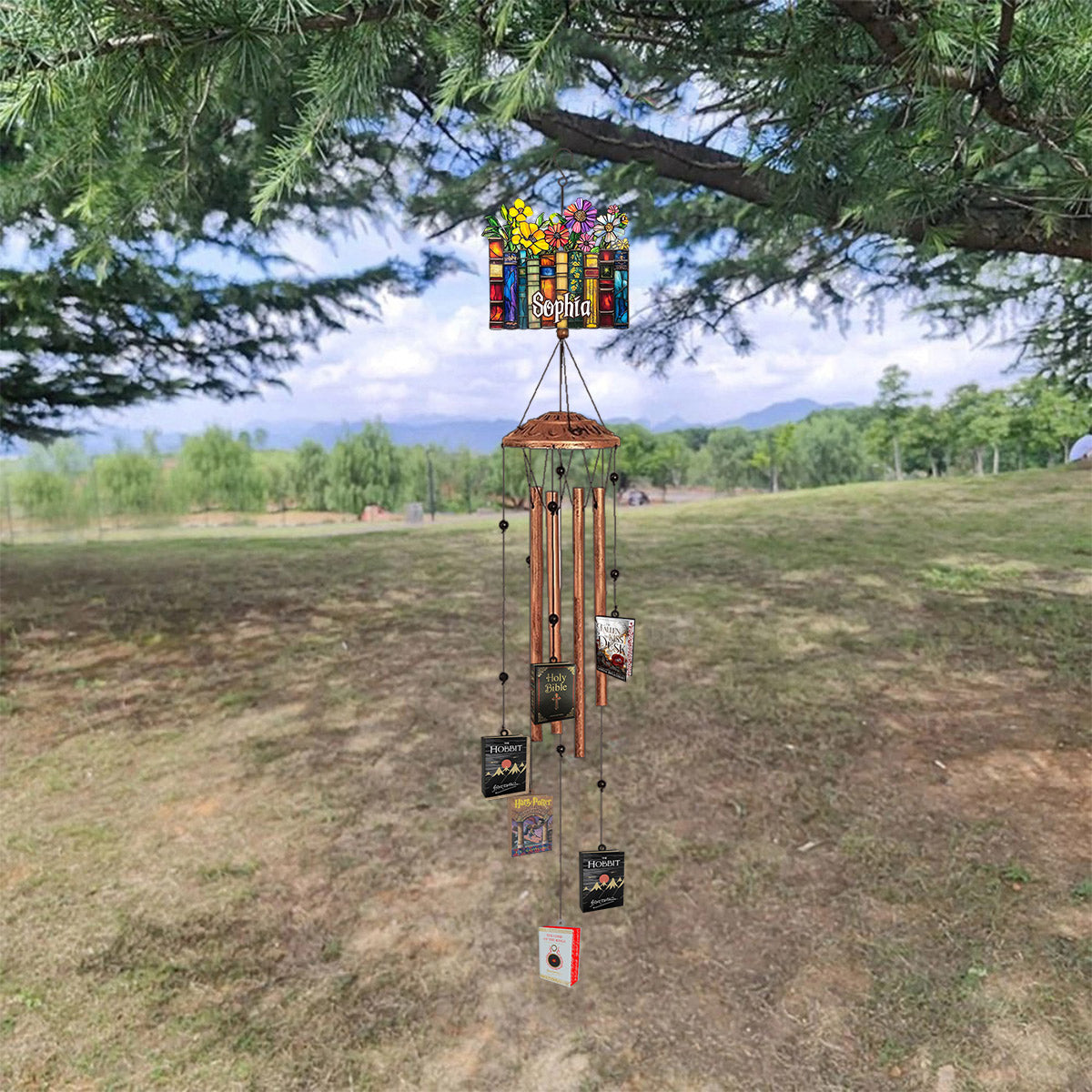 Custom Favorite Book - Personalized Book Wind Chime With Charms
